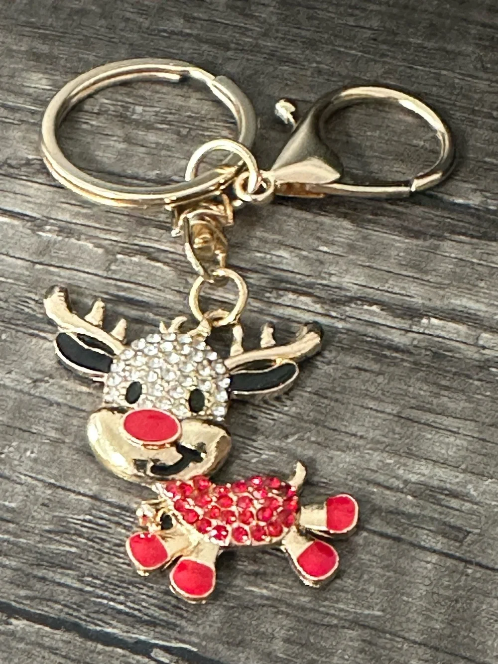 Gold-Tone Red Reindeer Bag Charm / Keychain